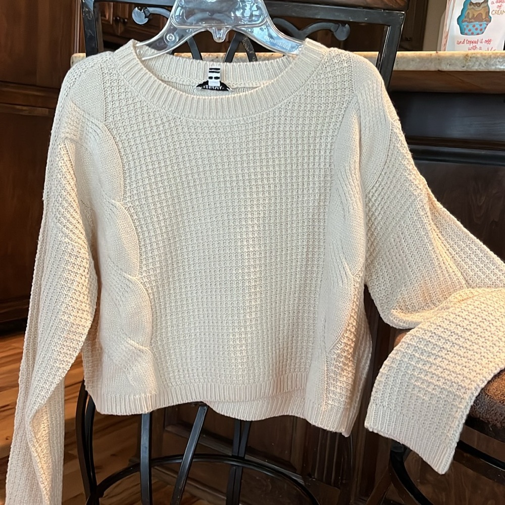 Freshman 1996 Waffle Sweater Beige Cable Knit Cropped Womens Large